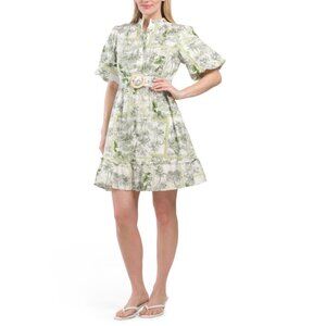 CYNTHIA ROWLEY multi Chinoiserie Belted Mini Dress With Flounce Hem